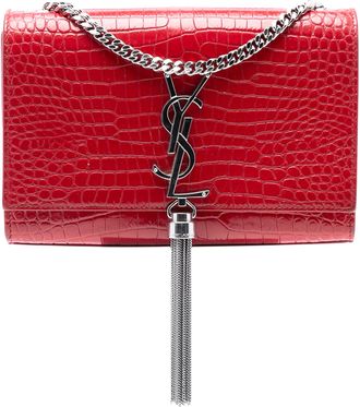 Saint Laurent Womens Pre-owned Small Embossed Leather Kate Tassel Crossbody - Red - One Size