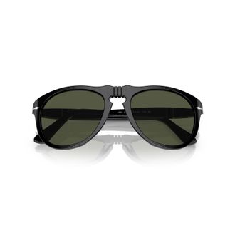 Persol 0po0649 Glossy Black Aviator Sunglasses with Double Bridge Design