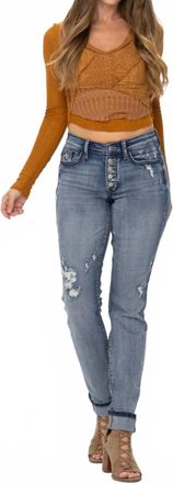 Judy Blue Boyfriend Mid Rise Button Fly Jeans In Blue