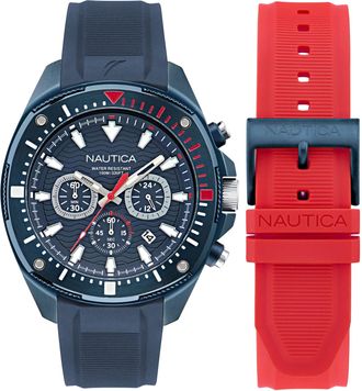 Nautica Mens Nct Blue Sail Chronograph Silicone Watch Box Set