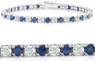 Pompeii3 8 Ct Blue Sapphire & Diamond Tennis Bracelet 14k White Gold