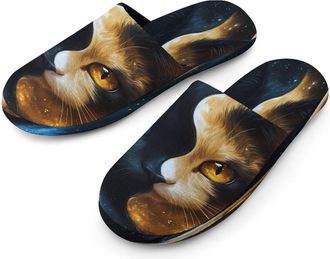 Generic Yin And Yang Cat Mens Cotton Slippers Memory Foam Comfort House Shoes Winter Indoor Slipper for Hotel Casa Spa