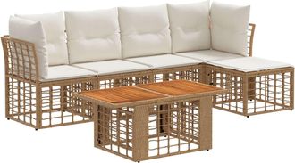 vidaXL Conjunto De Sof&aacute;s De Jard&iacute;n 6 Uds. Natural Y Crema Vidaxl