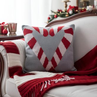 KASANOVA Cuscino divano natalizio 40x40 cm Bastoncini cuore