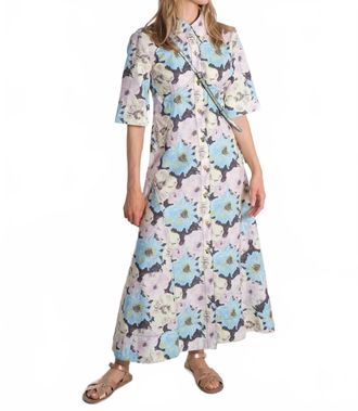 Ganni Printed Cotton Long Shirt Dress In Floral
