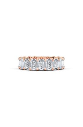 HauteCarat Emerald Cut Lab Created Diamond 18K Gold Eternity Band in Rose Gold at Nordstrom, Size 4.5