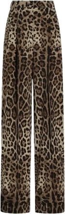Dolce & Gabbana Leo-print brocade broek - Dames - Wijde Broeken - Bruin - XL - Katoen - Broeken