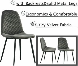 Ainpecca Ainpecca - 4X Grey Dining Chairs Velvet Padded Seat Metal Legs Kitchen Home Office uk