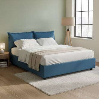 Dmora Talamo Italia - Cama Matrimonial Agnese, Cama Contenedor Con Revestimiento De Tela, 100% Made In Italy, Apertura Frontal, Adecuado Para Colch&oacute;n 140x19