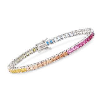 Ross-Simons Princess-Cut Rainbow Simulated Sapphire Tennis Bracelet in Sterling Silver