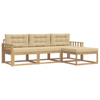 vidaXL Conjunto De Sof&aacute;s De Exterior Con Coj&iacute;n 4 Pcs Y Beige Poli&eacute;ster Vidaxl