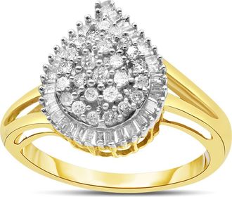 House of Brilliance 10K Yellow Gold 1/2 Cttw Diamond Pear Ring at Nordstrom, Size 7