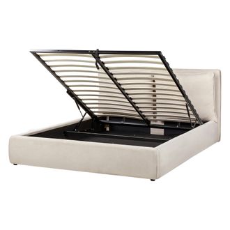 Beliani Cama Con Almacenaje De Tela Beige Claro 160 X 200 Cm Bajonna