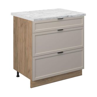 Vicco Mueble Bajo De Cocina Fame-line, Grisbeige, 80 Cm Con 3 Cajones, Et M&aacute;rmol, Vicco