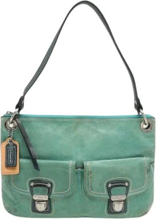 Coach Pre-owned Shoulder Bags, female, Green, Size: ONE SIZE Pre-owned Color-block Leather Shoulder Bag