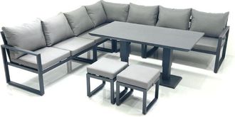 Fimous Fimous 9 Seater Outdoor Aluminum Garden Furniture Set Corner Sofa 2 Small Footstool Adjustable Rising Lifting Dining Table Sets Dark Grey