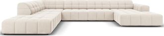 BLOOMINGLOFT 7-Sitzer Design Panorama Sofa Chicago mit langer Seite links, Samtbezug