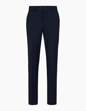 HUGO BOSS Mens Solid Patterned Flat Front Straight Leg Trousers - Navy - Size: 38W r