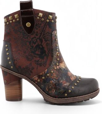 Mustang Jeans Mustang dames bruine bloemrijke enkellaarzen met hakken - M0162012