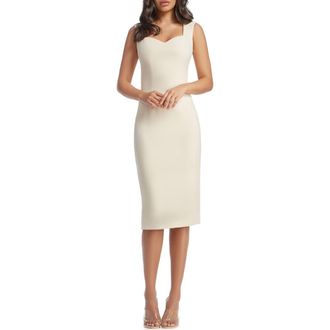 Dress The Population Elle Sweetheart Neck Sheath Midi Dress in Cream at Nordstrom, Size Large