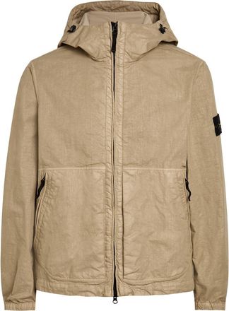 Stone Island Logo Hooded Nylon Jacket - Sand - XL
