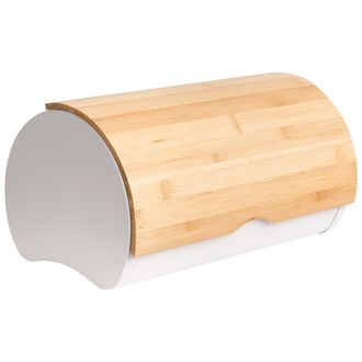 Beliani Panera De Metal Con Tapa De Bamb&uacute; Decorativa 38 X 24 X 20 Cm Blanco Y Marr&oacute;n Claro Saveur