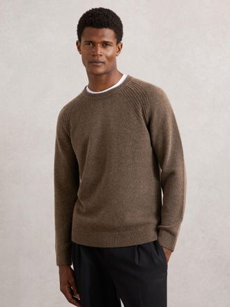Reiss Pecan Brown Wool-cashmere Reverse-seam Jumper, XS