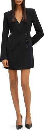 Mango Wrap Front Long Sleeve Minidress in Black at Nordstrom, Size 8