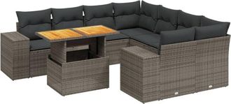 vidaXL Set De Muebles De Jard&iacute;n 9 Pzas Y Cojines Rat&aacute;n Sint&eacute;tico Gris Vidaxl