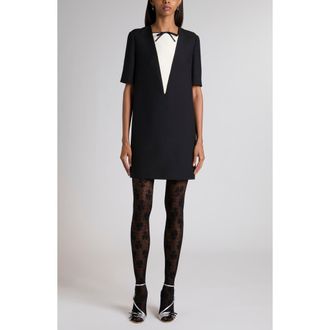 Valentino Contrast Inset Wool & Silk Crepe Couture Shift Dress in Black/Ivory at Nordstrom, Size 10 Us