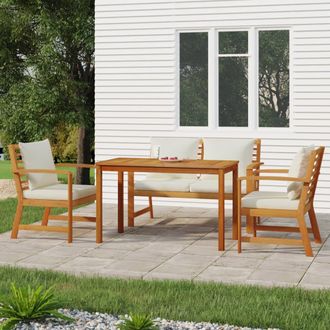 vidaXL Juego Comedor De Jard&iacute;n 4 Pzas Con Cojines Madera Maciza Acacia Vidaxl