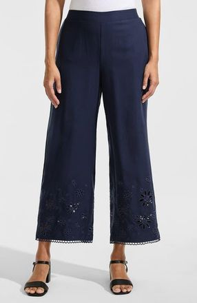 Lands End Linen Embroidered Pants in Navy at Nordstrom, Size X-Small