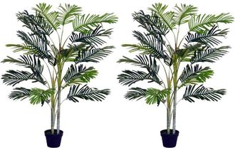 OUTSUNNY Pack De 2 Palmeras Artificiales 150 Cm Plantas Artificiales Con Maceta Y 19 Hojas Decoraci&oacute;n Para Interior Hogar Sal&oacute;n Oficina Verde