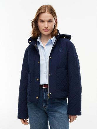 Tommy Hilfiger Womens Water-Repellent Quilted Hooded Jacket - Navy - L