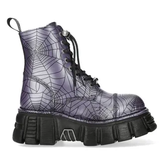 New Rock Purple Leather Gothic Military Biker Boots - MILI084N-S3