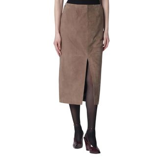 Rotate ROTATE Birger Christensen, Leather Skirts, female, Brown, Size: S Tallulah Midi Pencil Skirt