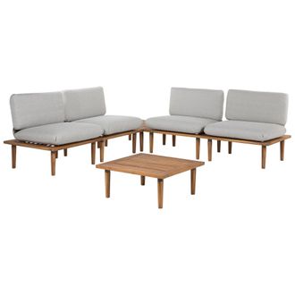 Beliani Conjunto De Jard&iacute;n De Madera De Acacia Certificada Con Cojines Grises Para 4 Personas Sillones Con Mesa Auxiliar Frascati