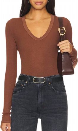 Enza Costa Silk Rib Long Sleeves U-Neck Top In Nutshell