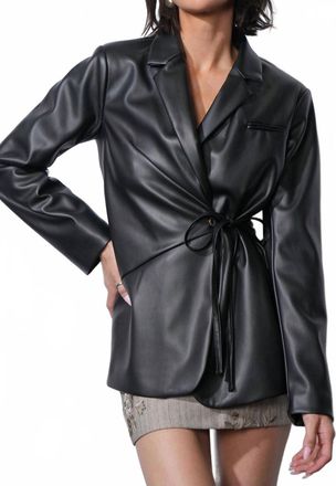 Greylin Ava Tie Front Faux Leather Blazer In Black