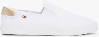 Tommy Hilfiger Womens Metallic Heel Canvas Slip-On Sneaker - White - US 6.5 / EU 37