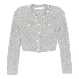 Self Portrait Cardigans, female, Gray, Size: M Fluffy Crystal Trim Cardigan