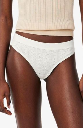 Lacoste Pointelle Logo Thong in Farine at Nordstrom, Size Xx-Small