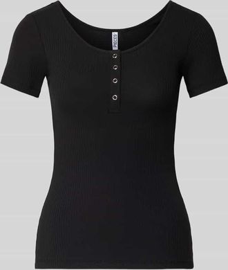 Pieces T-Shirt mit kurzer Druckknopfleiste Modell KITTE in Black, Größe XL