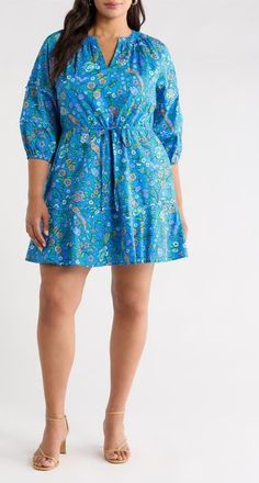 Sugarlips Floral Dabria Cotton Dress in Blue-Greens at Nordstrom, Size 2 X