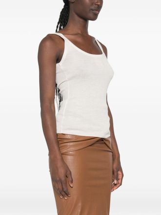Elisabetta Franchi Ribbed Knit Logo Patch Tank Top - Beige