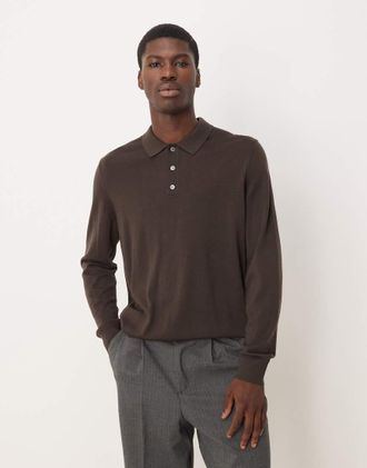 Arket Polo a maniche lunghe in maglia di lana merino marrone