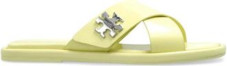 Tory Burch Schoenen, Dames, Geel, 37 EU, Leer, T Lock cross slide sandalen