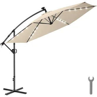 TecTake Parasol 360&deg; rotating umbrella, LED solar-powered, 3.5 x 3.5 m in Beige | Size: Large
