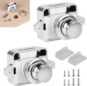 No Brand Un Juego De Dos Cerraduras Met&aacute;licas Sin Llave Con Bot&oacute;n Pulsador Para Autocaravanas, Caravanas Y Barcos - 15-18 Mm, Color Plata, Perfectas Para Puert