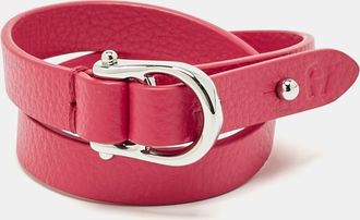 Aigner Logo Leather Silver Tone Double Tour Bracelet